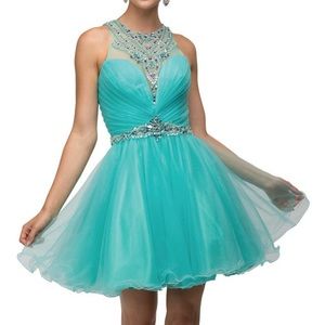 Blue dress bedazzled high neck